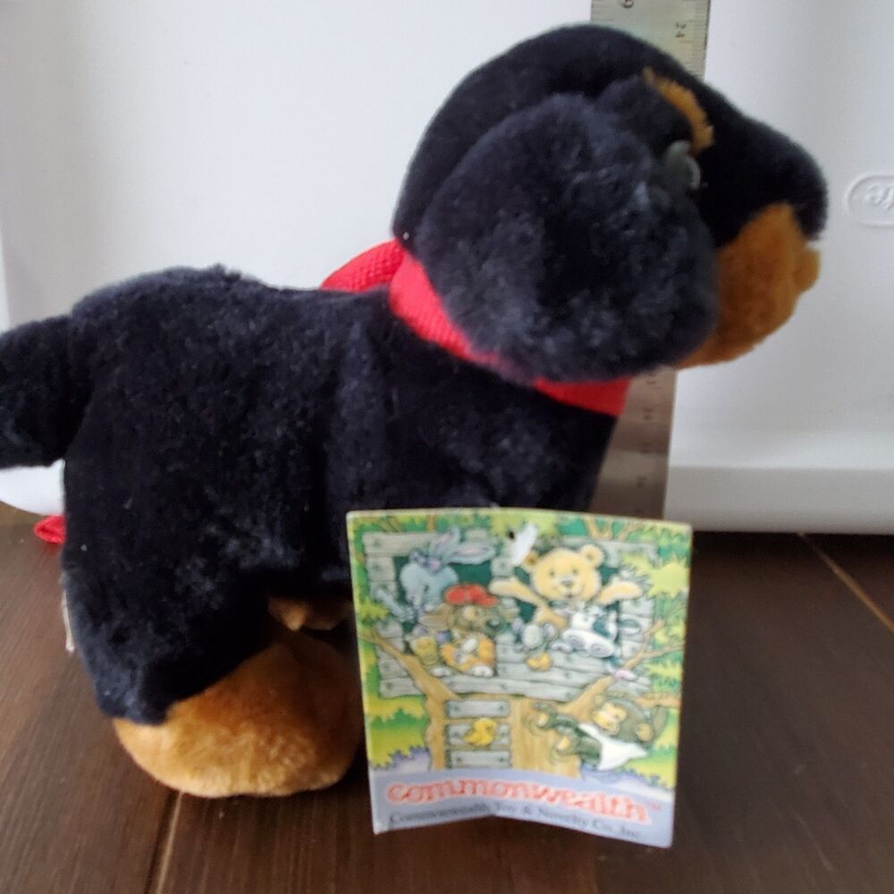 Commonwealth Puppy Dog Plush Rottweiler 6" Black Tan Leash Pet for 18" Doll Tags